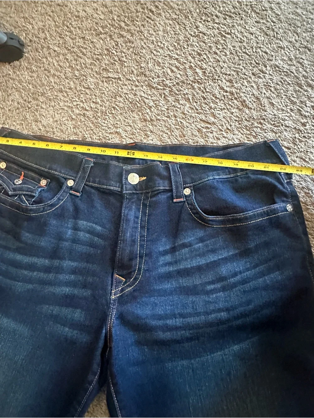 True Religion Ricky Men's Denim Shorts Cut Off Size 40 Dark Wash Flap Pocket